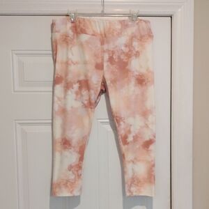 Women's Tie-Dye Cropped Leggings XL Pink And Cream
